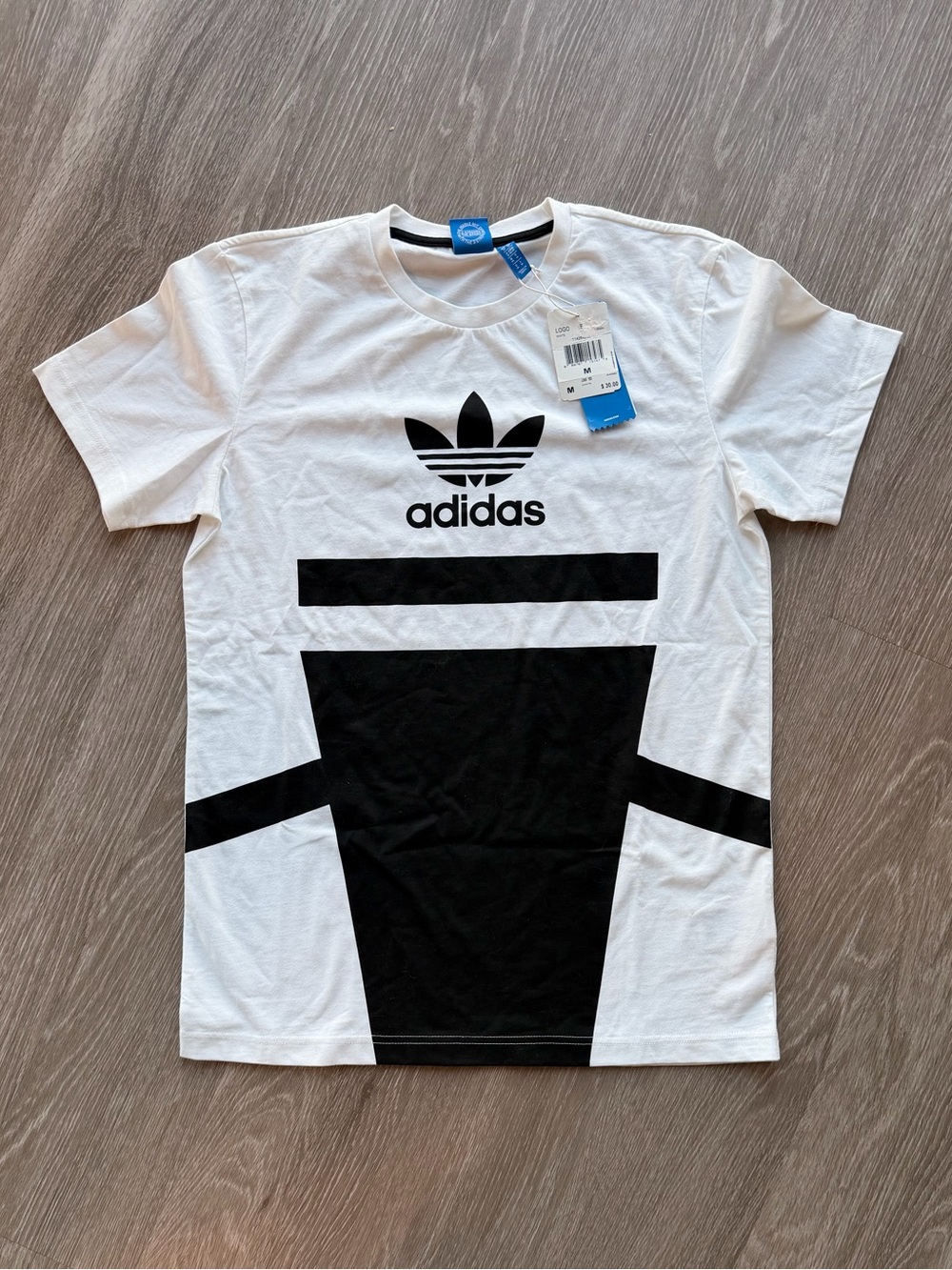 adidas White & Black Short Sleeve Tee with Trefoil Graphic